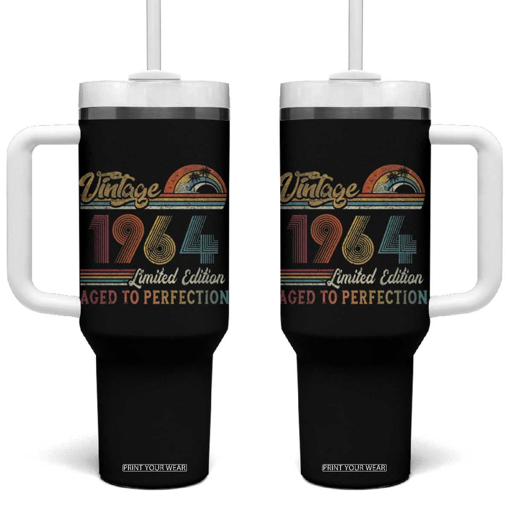 Funny Birthday Gifts Tumbler With Handle Vintage 1964 Aged To Perfection 60th Birthday TB09 One Size: 40 oz Black Print Your Wear