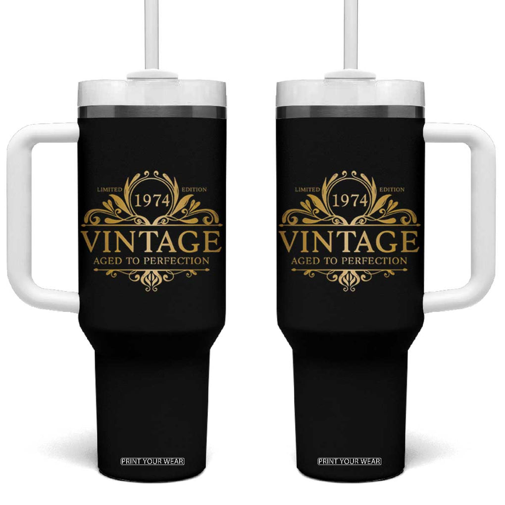 Funny Birthday Gifts Tumbler With Handle Vintage 1974 Aged To Perfection 50th Birthday TB09 One Size: 40 oz Black Print Your Wear