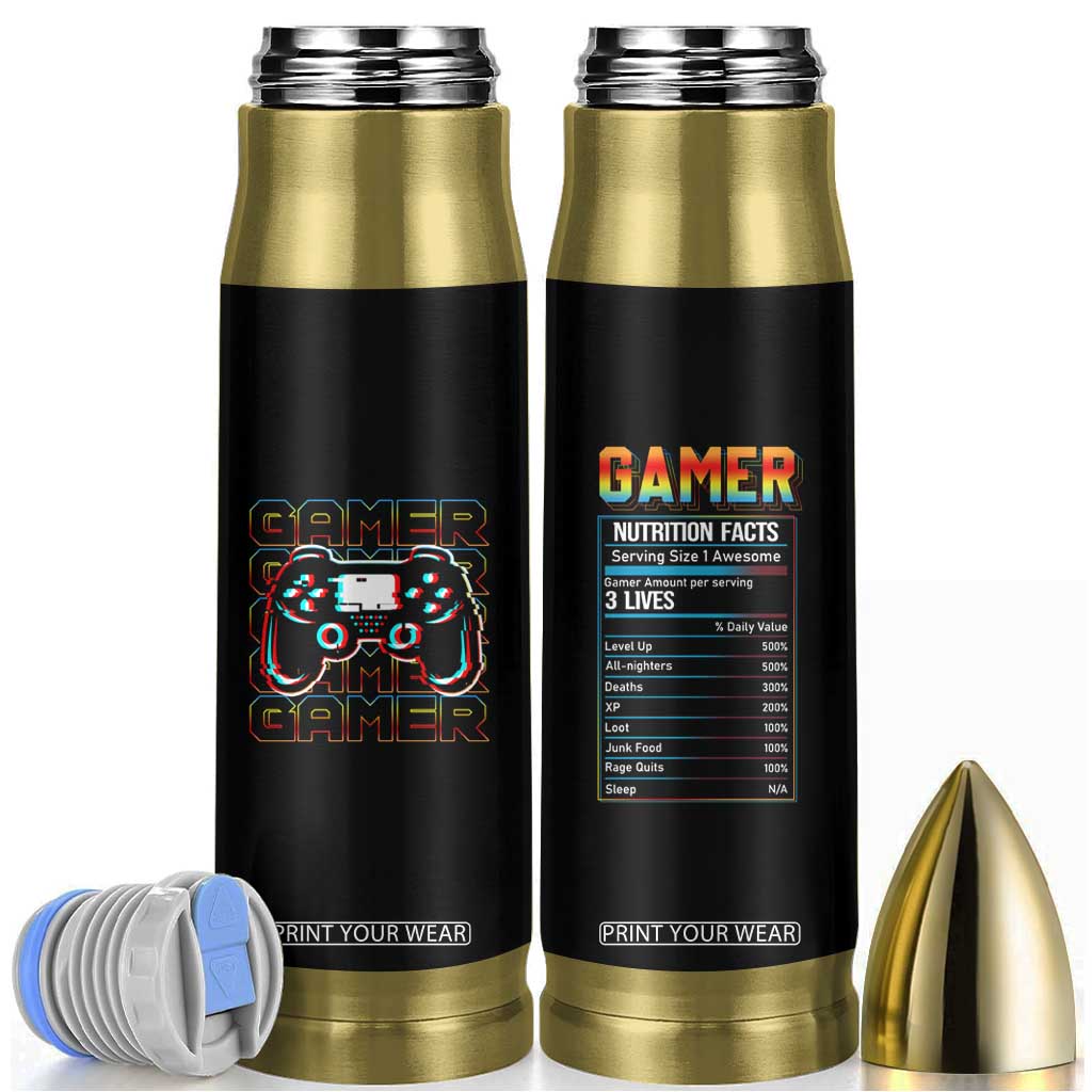 Funny Gamer Nutrition Facts Bullet Tumbler TB09 Black Print Your Wear
