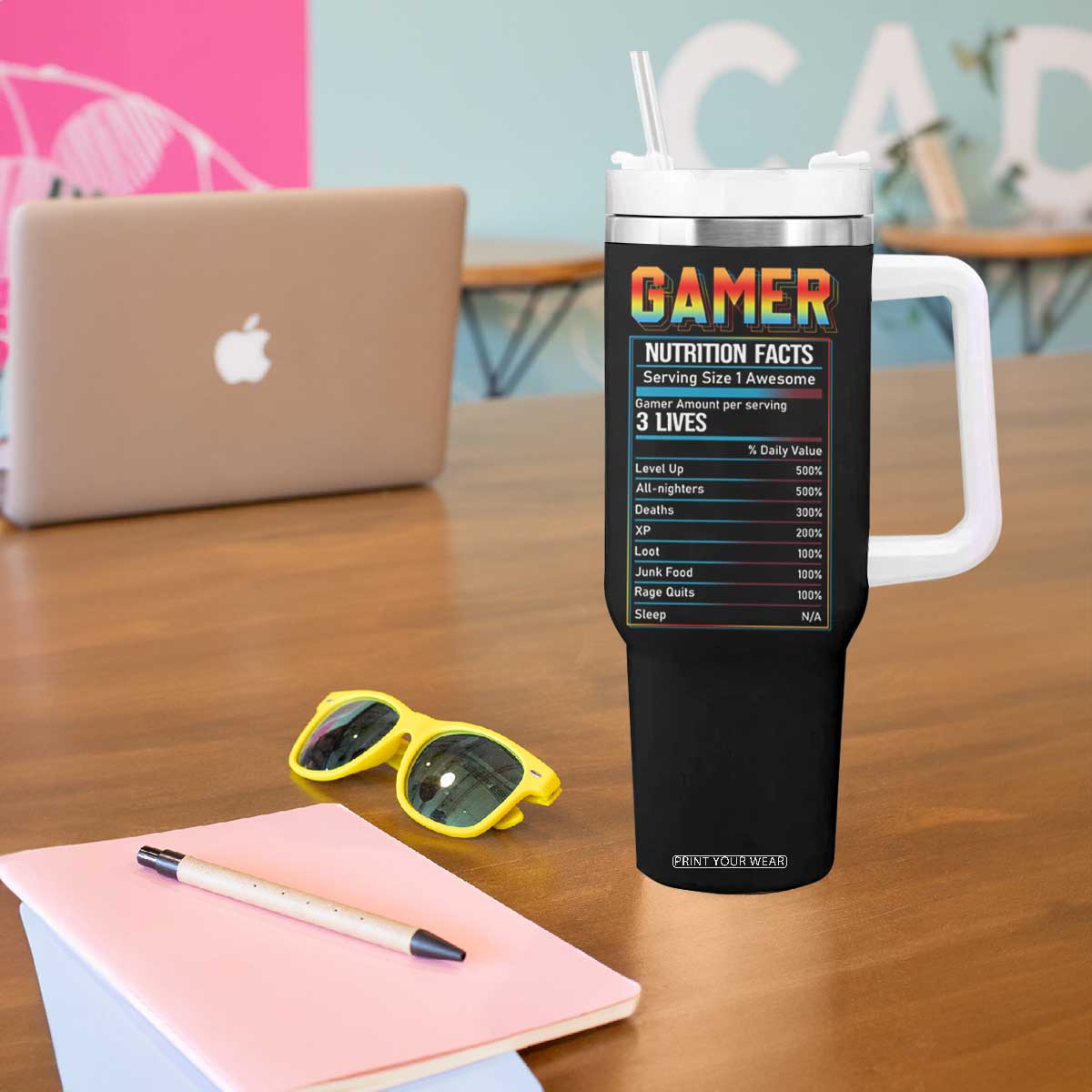 Funny Gamer Nutrition Facts Tumbler With Handle TB09 Print Your Wear