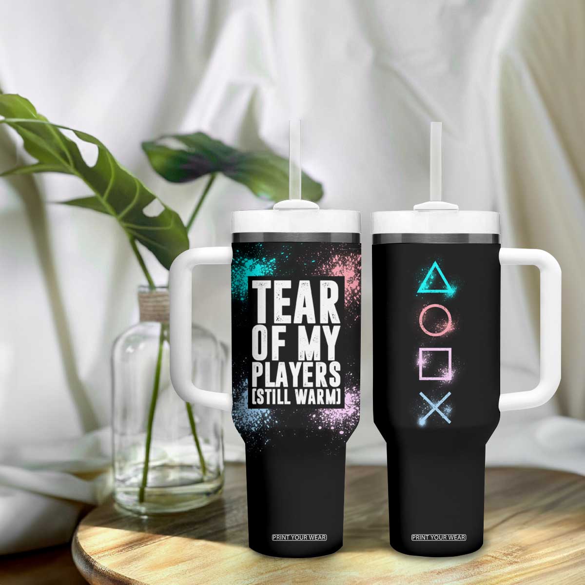 Funny Gamer Tumbler With Handle Tears Of My Players Gaming Teenage Boys Men TB09 Print Your Wear
