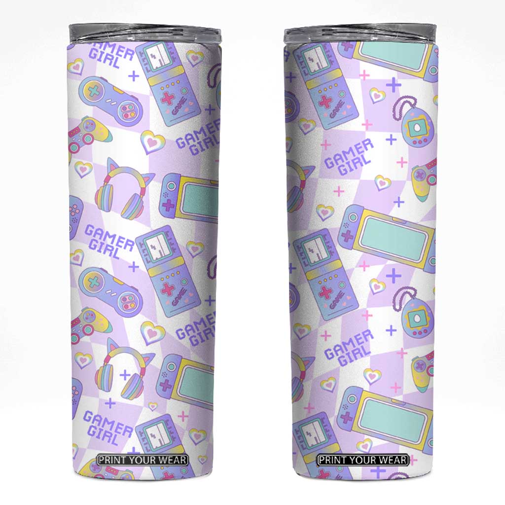 Funny Gifts For Gamer Girl Skinny Tumbler TB09 Checkerboard Print Your Wear