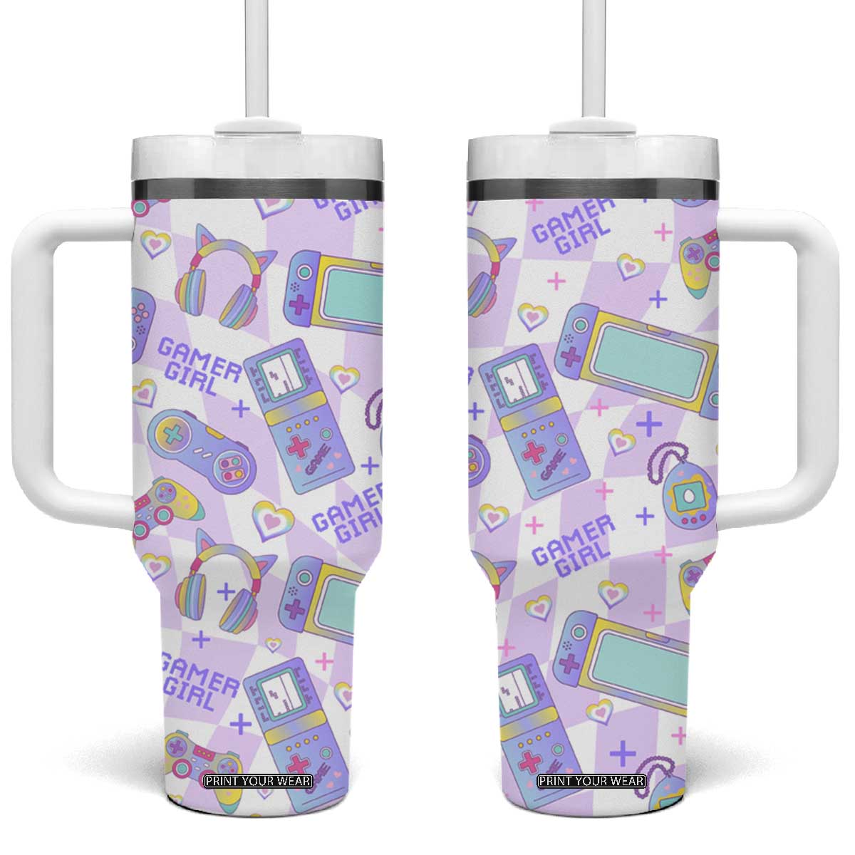 Funny Gifts For Gamer Girl Tumbler With Handle TB09 One Size: 40 oz Checkerboard Print Your Wear