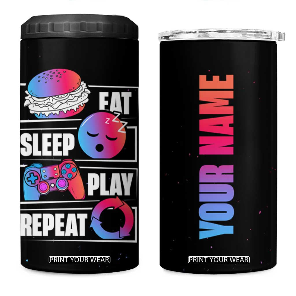 Personalized Gamer 4 in 1 Can Cooler Tumbler Custom Name Eat Sleep Gaming Repeat TB09 One Size: 16 oz Black Print Your Wear