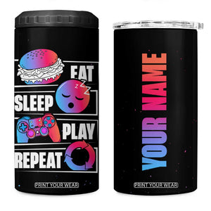 Personalized Gamer 4 in 1 Can Cooler Tumbler Custom Name Eat Sleep Gaming Repeat TB09 One Size: 16 oz Black Print Your Wear