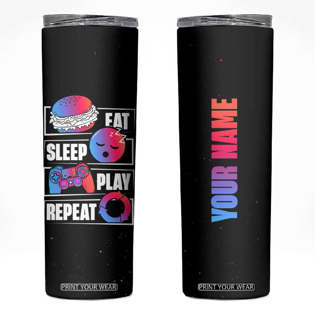 Personalized Gamer Skinny Tumbler Custom Name Eat Sleep Gaming Repeat TB09 Black Print Your Wear
