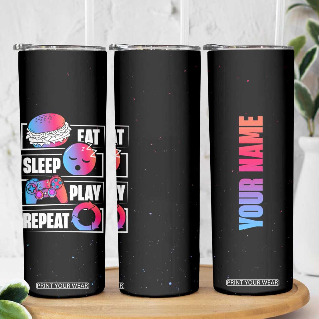 Personalized Gamer Skinny Tumbler Custom Name Eat Sleep Gaming Repeat TB09 Print Your Wear