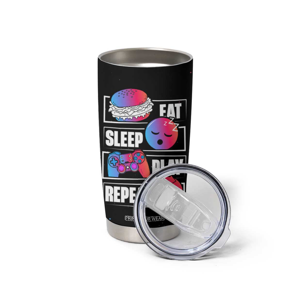 Personalized Gamer Tumbler Cup Custom Name Eat Sleep Gaming Repeat TB09 Print Your Wear