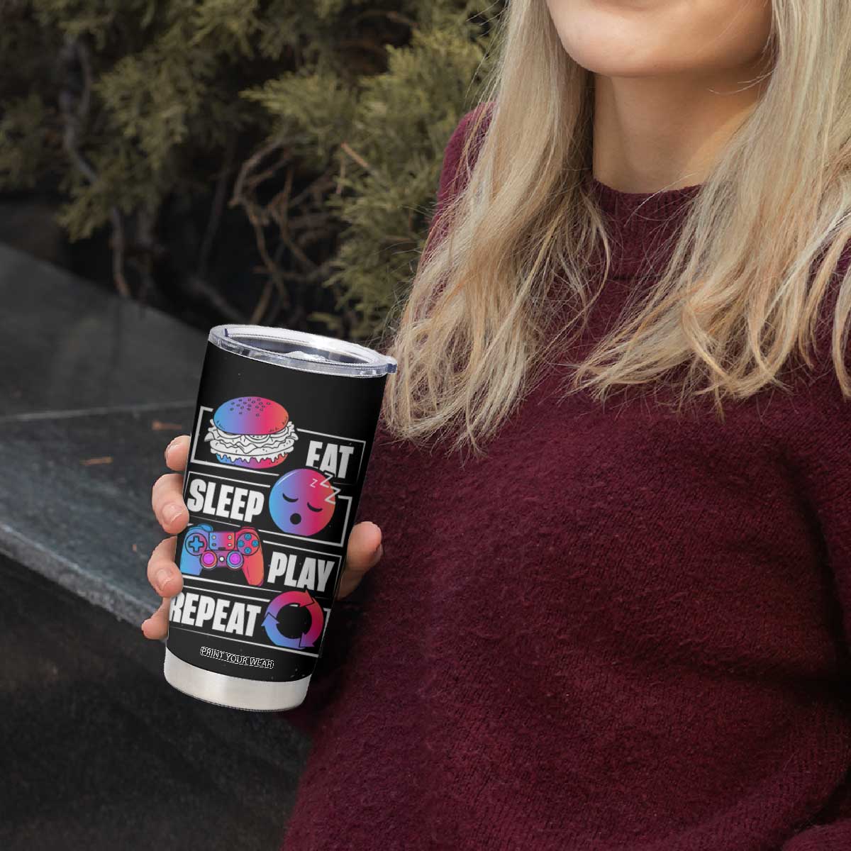 Personalized Gamer Tumbler Cup Custom Name Eat Sleep Gaming Repeat TB09 Print Your Wear