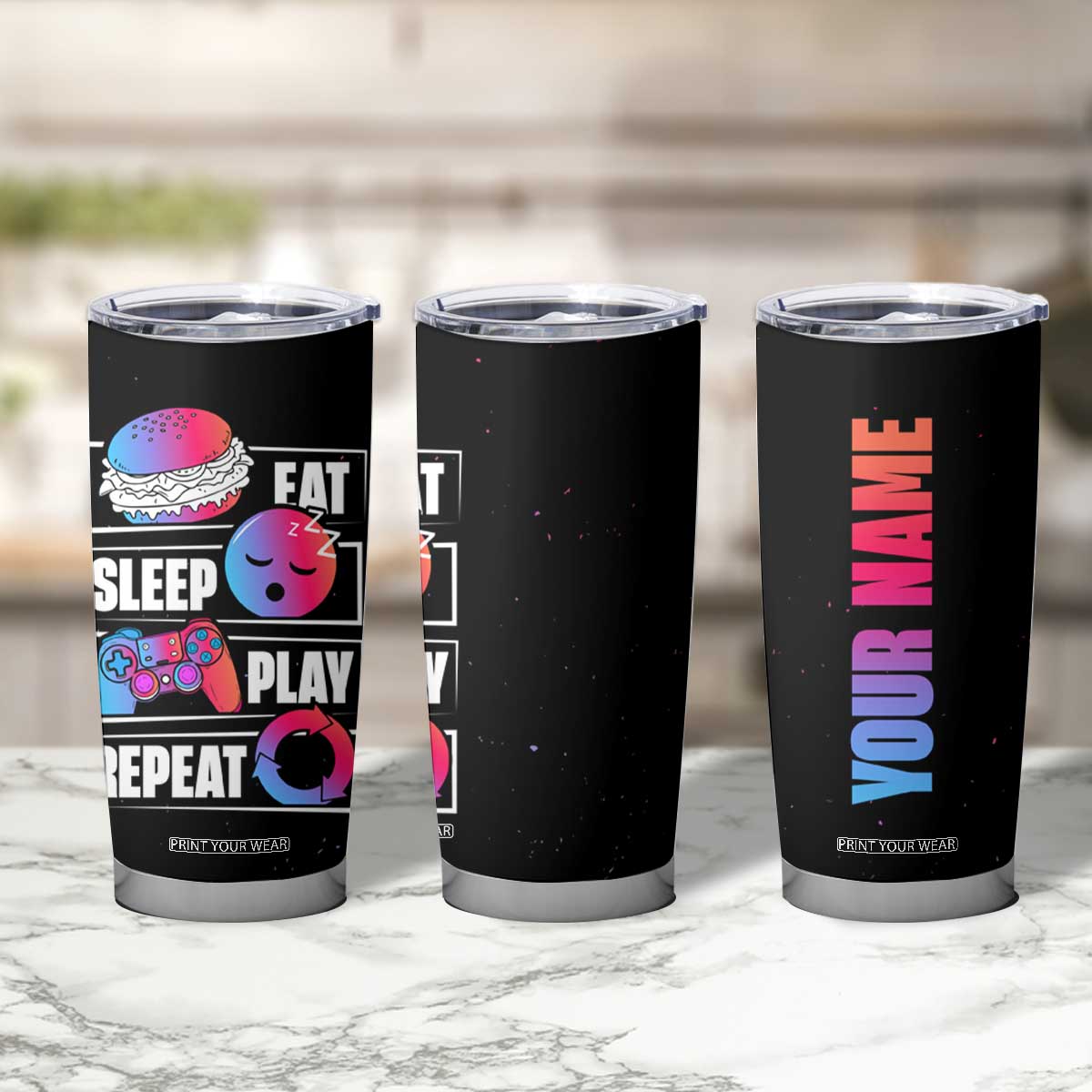 Personalized Gamer Tumbler Cup Custom Name Eat Sleep Gaming Repeat TB09 Print Your Wear