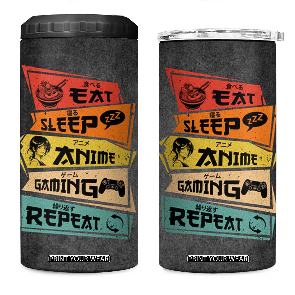 Funny Gamer Anime Lover 4 in 1 Can Cooler Tumbler Eat Sleep Anime Gaming Repeat TB09 One Size: 16 oz Black Print Your Wear