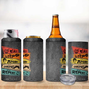 Funny Gamer Anime Lover 4 in 1 Can Cooler Tumbler Eat Sleep Anime Gaming Repeat TB09 Print Your Wear
