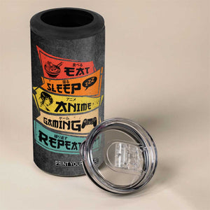 Funny Gamer Anime Lover 4 in 1 Can Cooler Tumbler Eat Sleep Anime Gaming Repeat TB09 Print Your Wear