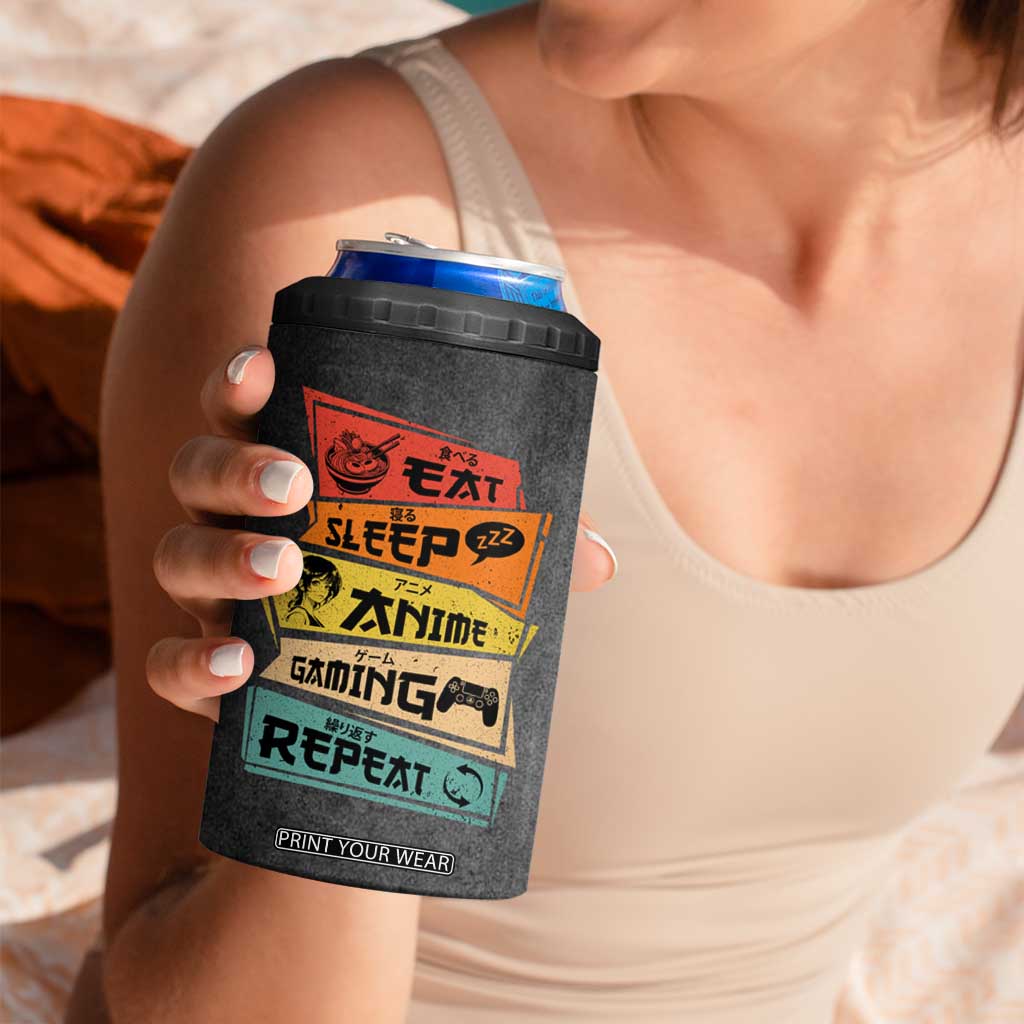 Funny Gamer Anime Lover 4 in 1 Can Cooler Tumbler Eat Sleep Anime Gaming Repeat TB09 Print Your Wear