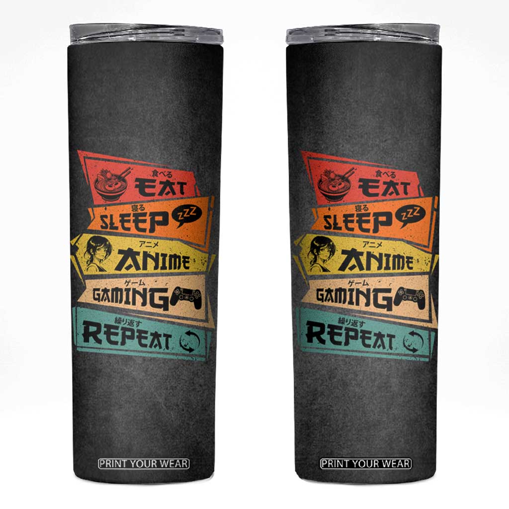 Funny Gamer Anime Lover Skinny Tumbler Eat Sleep Anime Gaming Repeat TB09 Black Print Your Wear