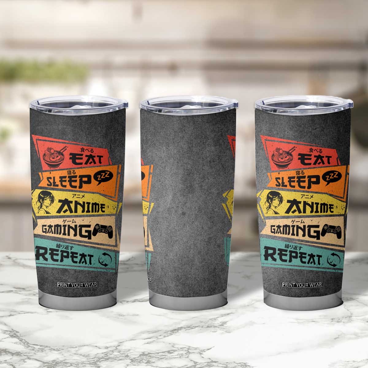 Funny Gamer Anime Lover Tumbler Cup Eat Sleep Anime Gaming Repeat TB09 Print Your Wear