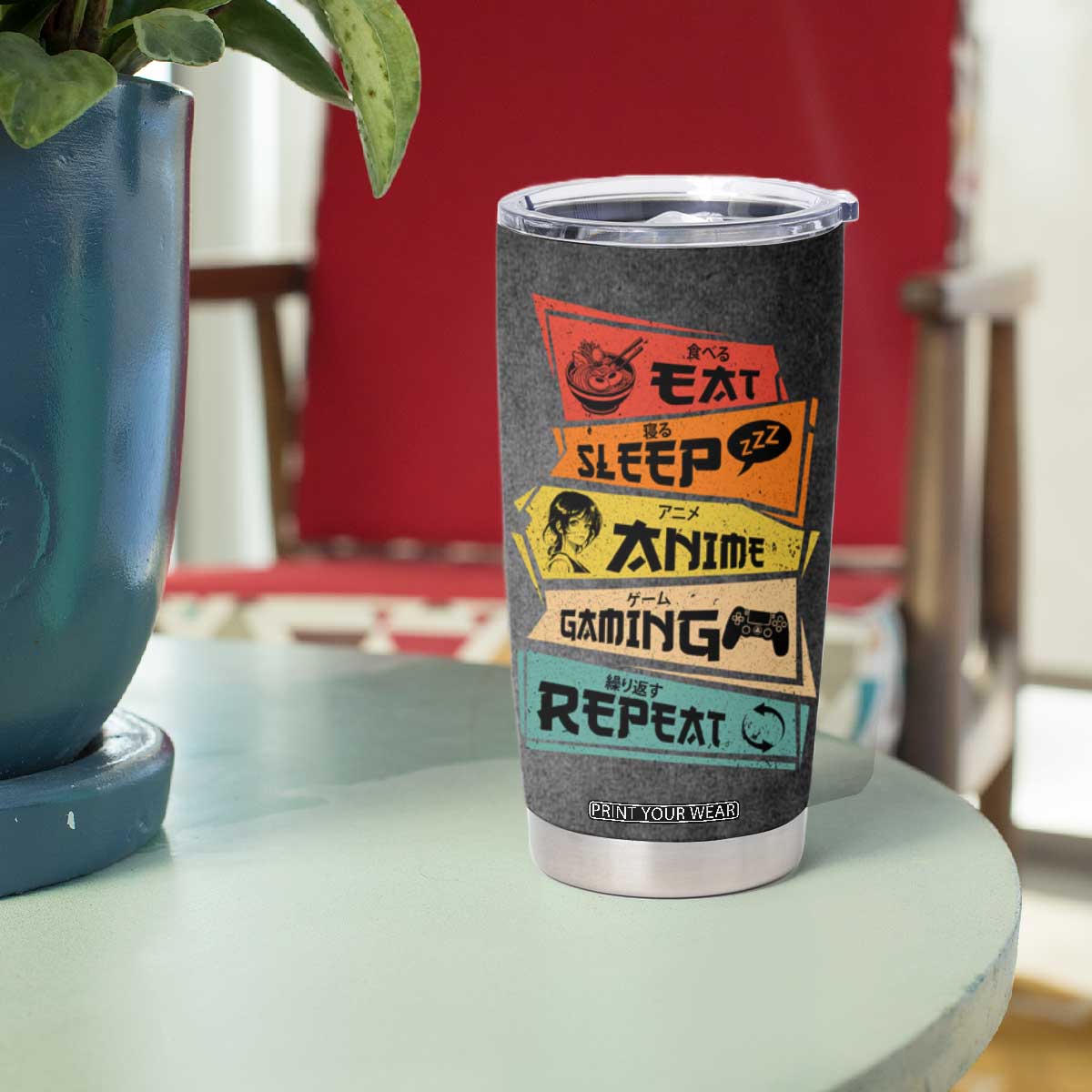 Funny Gamer Anime Lover Tumbler Cup Eat Sleep Anime Gaming Repeat TB09 Print Your Wear