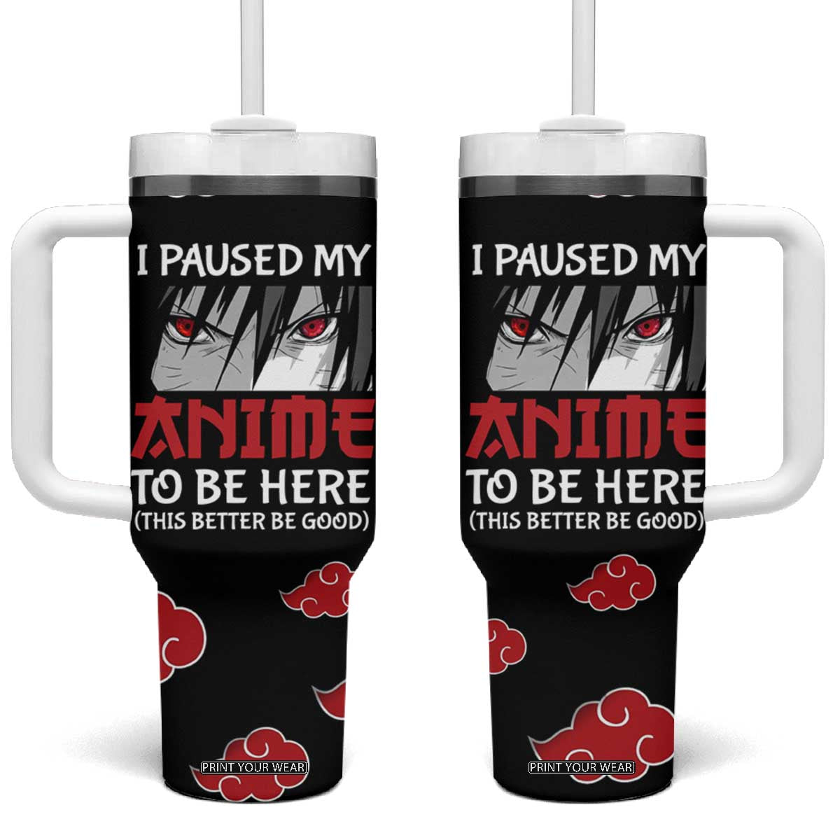 Gift For Anime Lover Tumbler With Handle I Paused My Anime To Be Here TB09 One Size: 40 oz Black Print Your Wear
