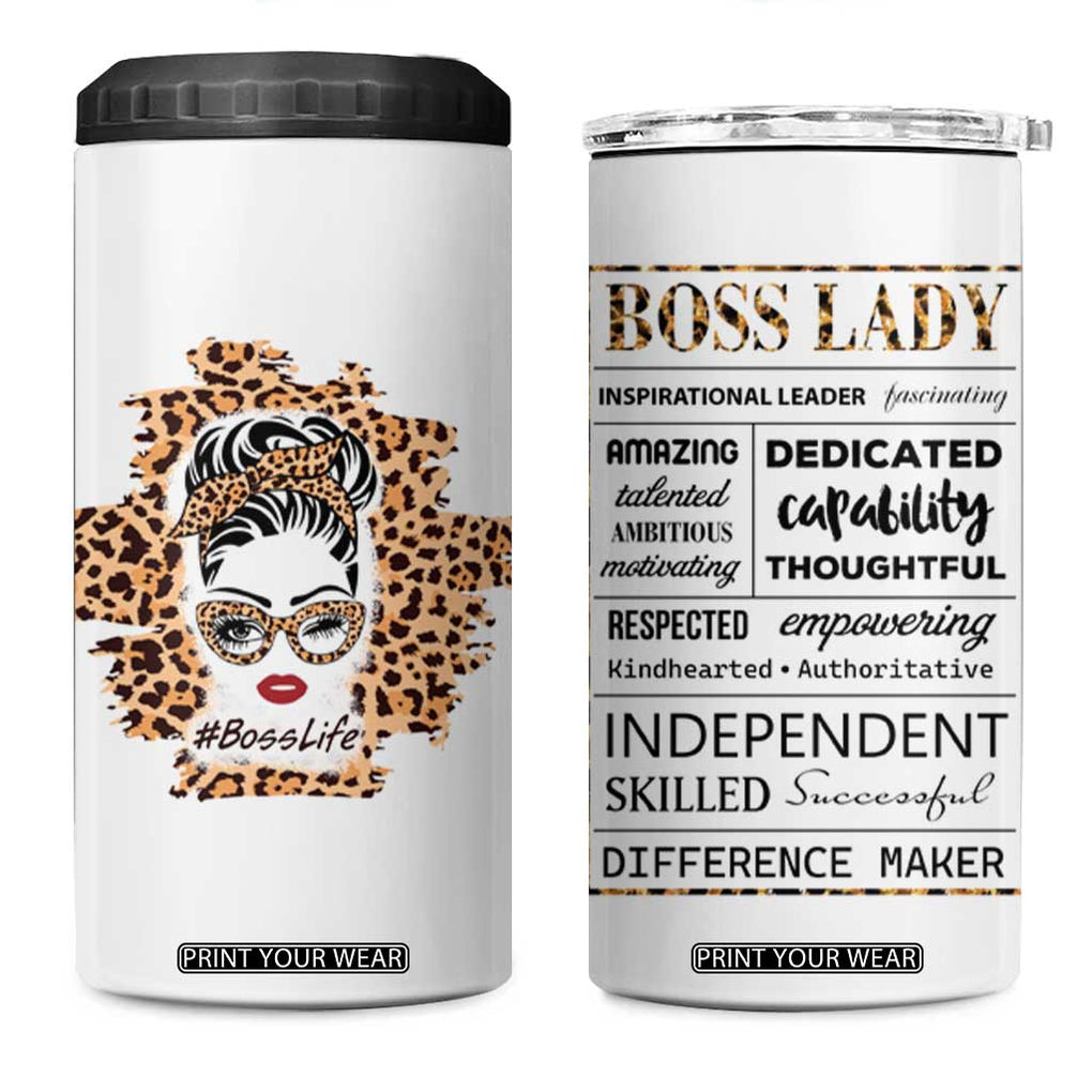 Best Boss Gifts for Women 4 in 1 Can Cooler Tumbler Boss Lady Life Leopard TB09 One Size: 16 oz White Print Your Wear