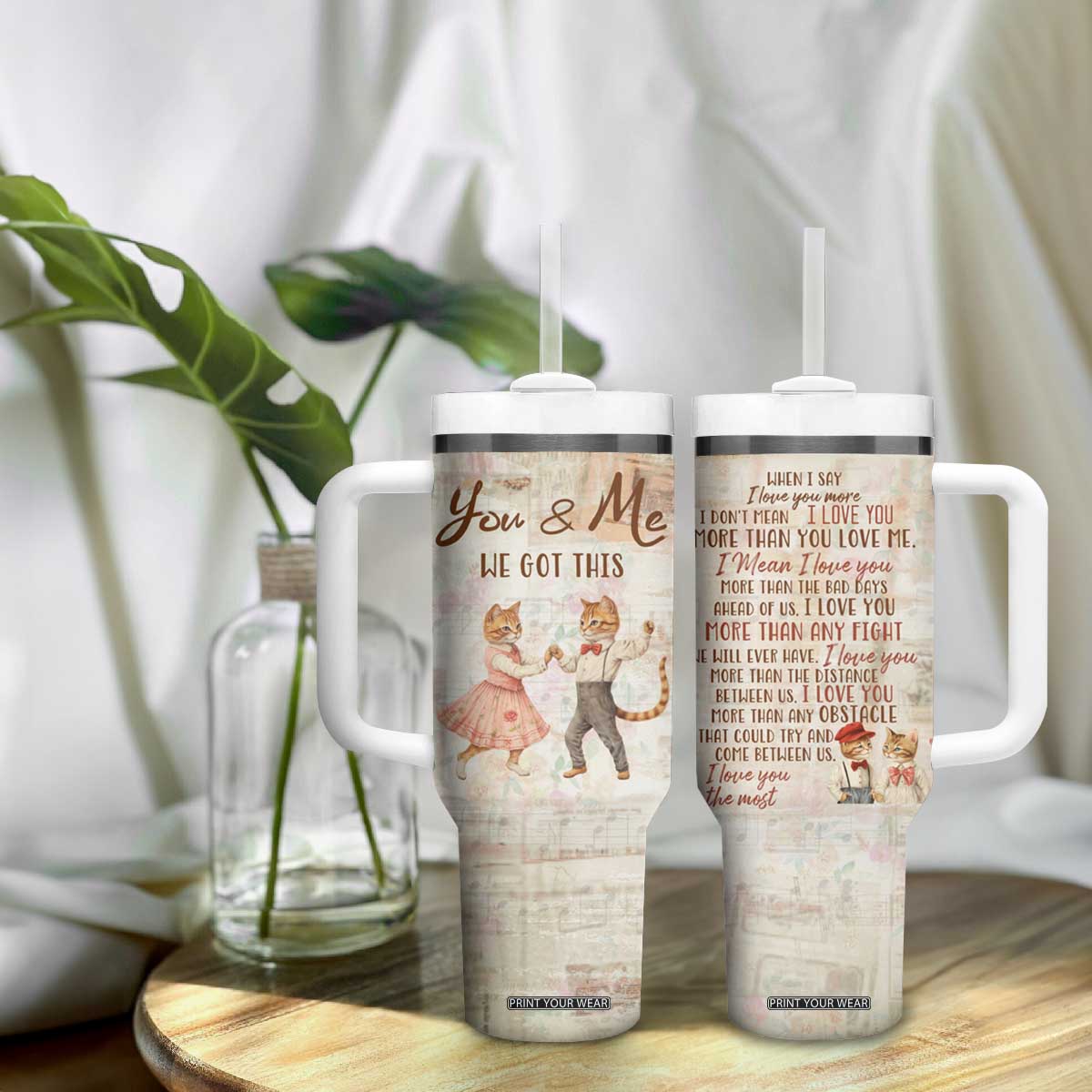 Cute Couple Tumbler With Handle You And Me We Got This Vintage Cats TB09 Print Your Wear