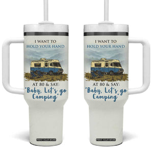 Romantic Gift for Couple Tumbler With Handle I Want To Hold Your Hand At 80 Valentine Anniversary TB09 One Size: 40 oz Beige Print Your Wear