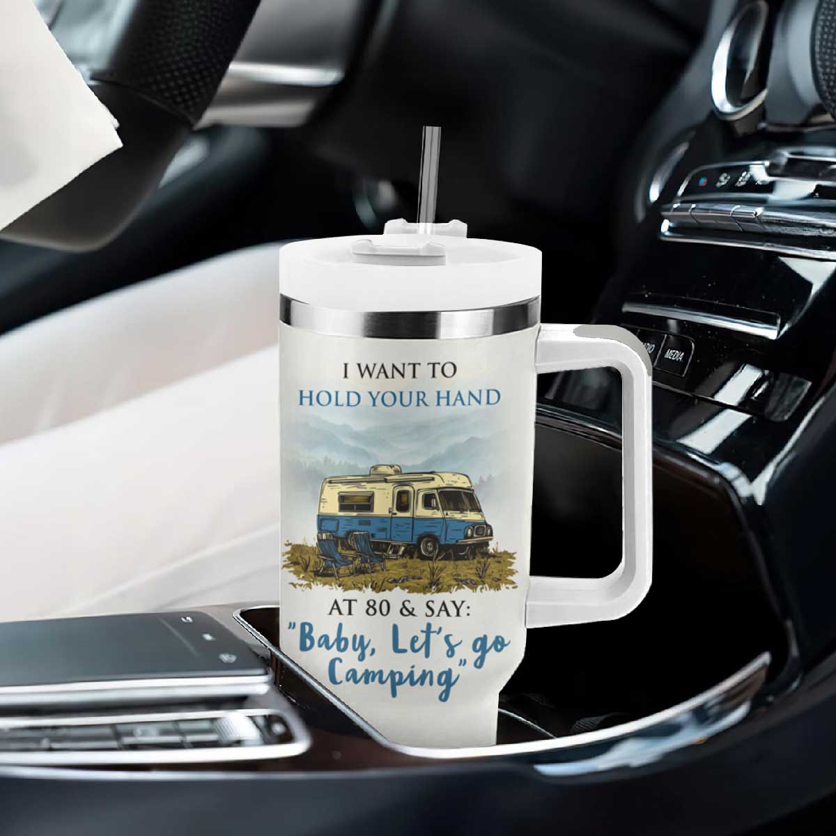 Romantic Gift for Couple Tumbler With Handle I Want To Hold Your Hand At 80 Valentine Anniversary TB09 Print Your Wear