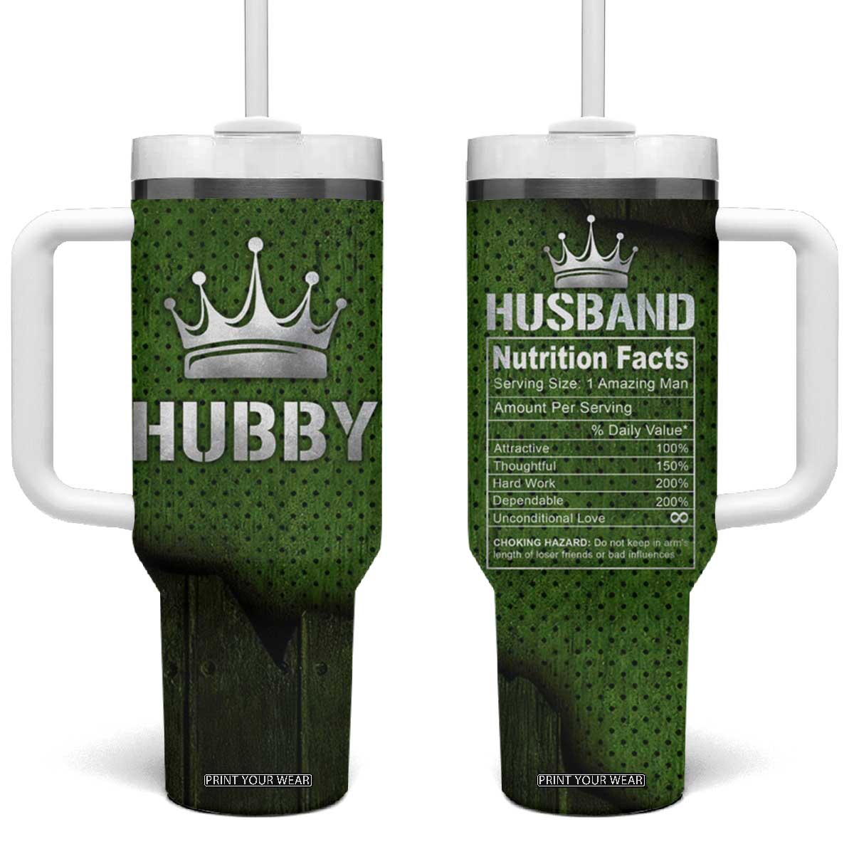 Gifts for Husband Tumbler With Handle Hubby Valentine Anniversary Birthday TB09 One Size: 40 oz Dark Green Print Your Wear