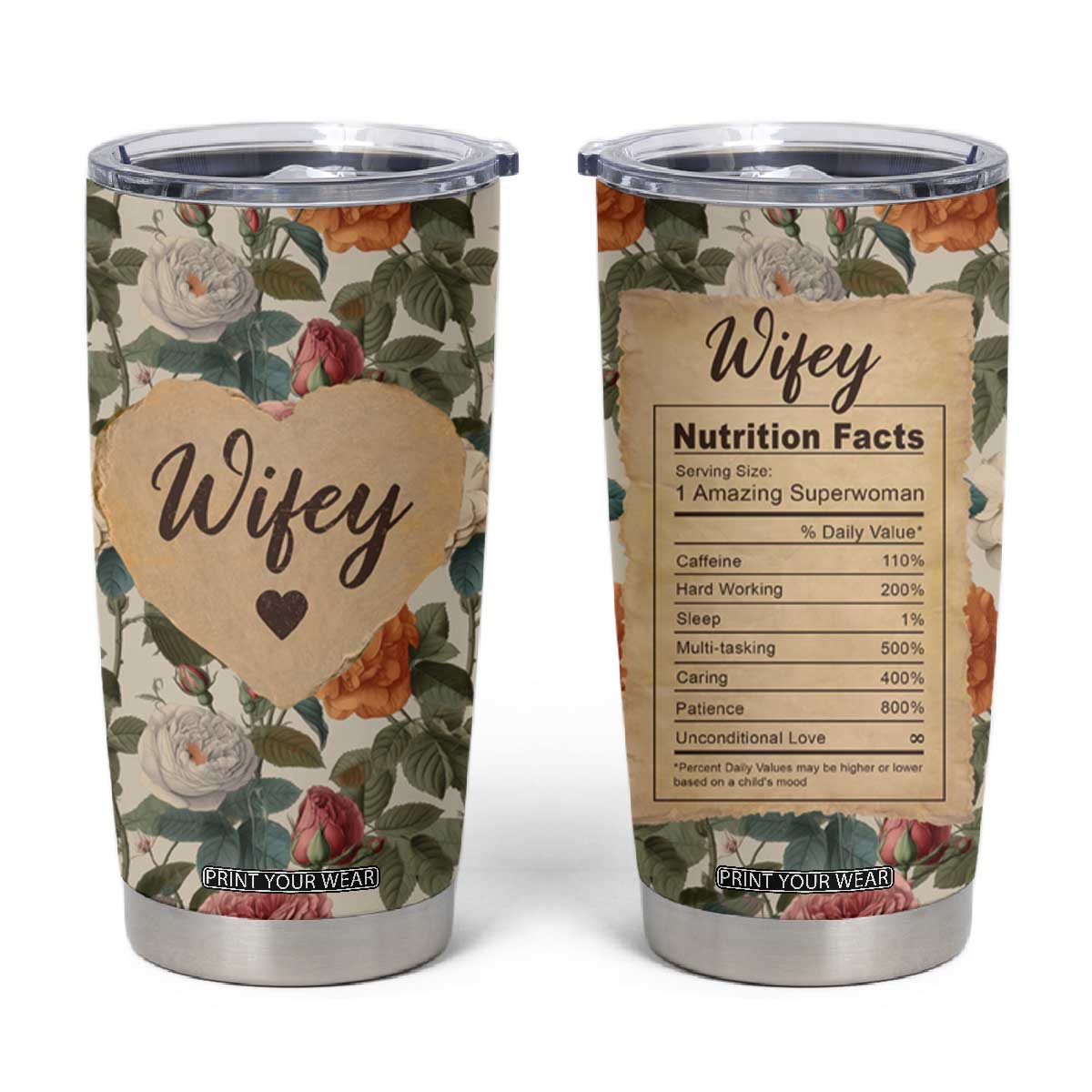 Valentines Day Gifts for Her Tumbler Cup Best Wife Ever TB09 Vintage Roses Print Your Wear