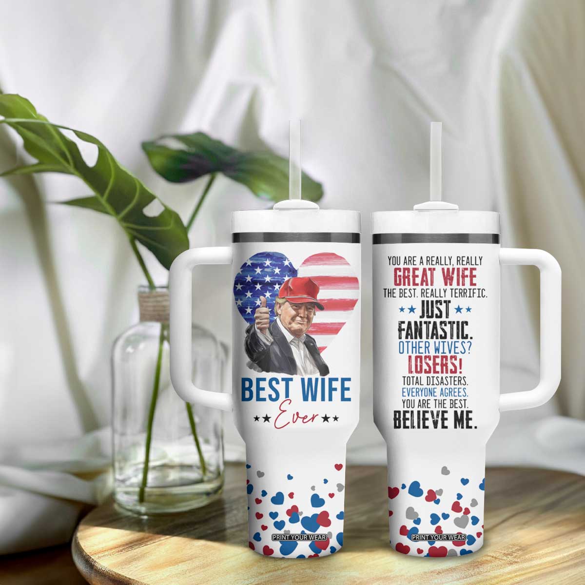 Funny Gifts for Wife Tumbler With Handle Best Wife Ever Trump Anniversary Valentines TB09 Print Your Wear