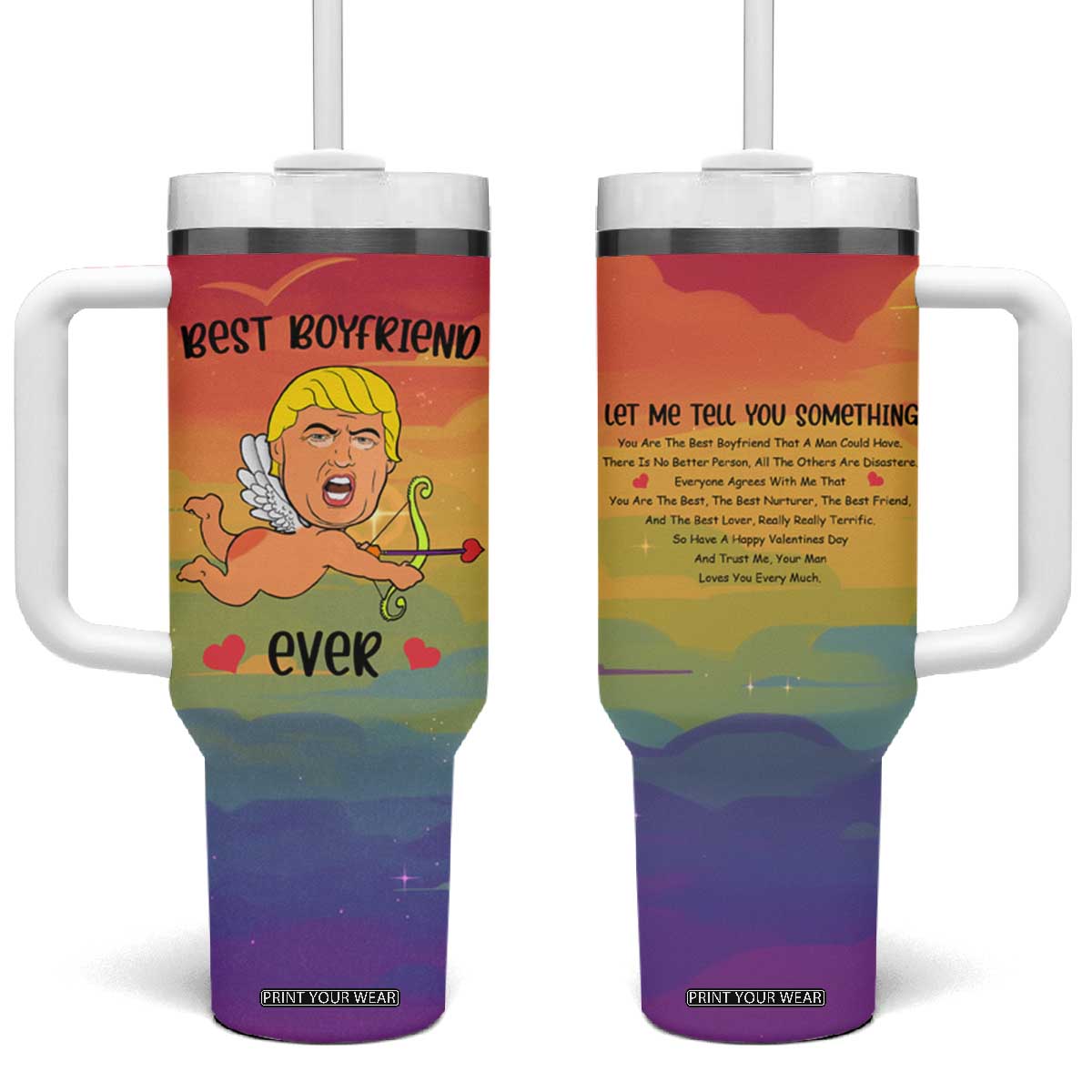 Gifts for Gay Boyfriend Tumbler With Handle Funny Trump Cupid Best Boyfriend Ever TB09 One Size: 40 oz Rainbow Print Your Wear