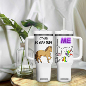 50th Birthday Tumbler With Handle Funny Dancing Unicorn 1976 Other 50 Year Olds TB10 Print Your Wear