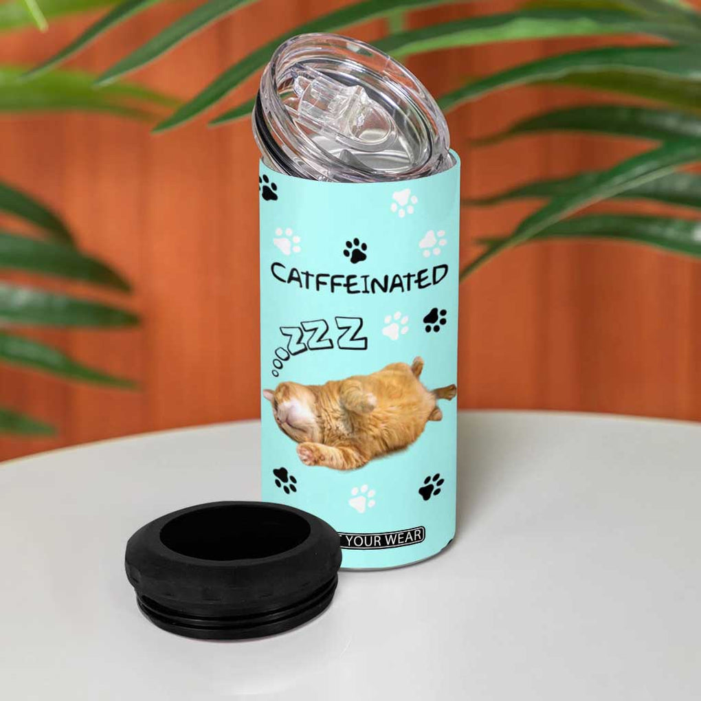 Cute Cat Coffee 4 in 1 Can Cooler Tumbler Catffeinated Decaf Coffee Mug TB10 Print Your Wear