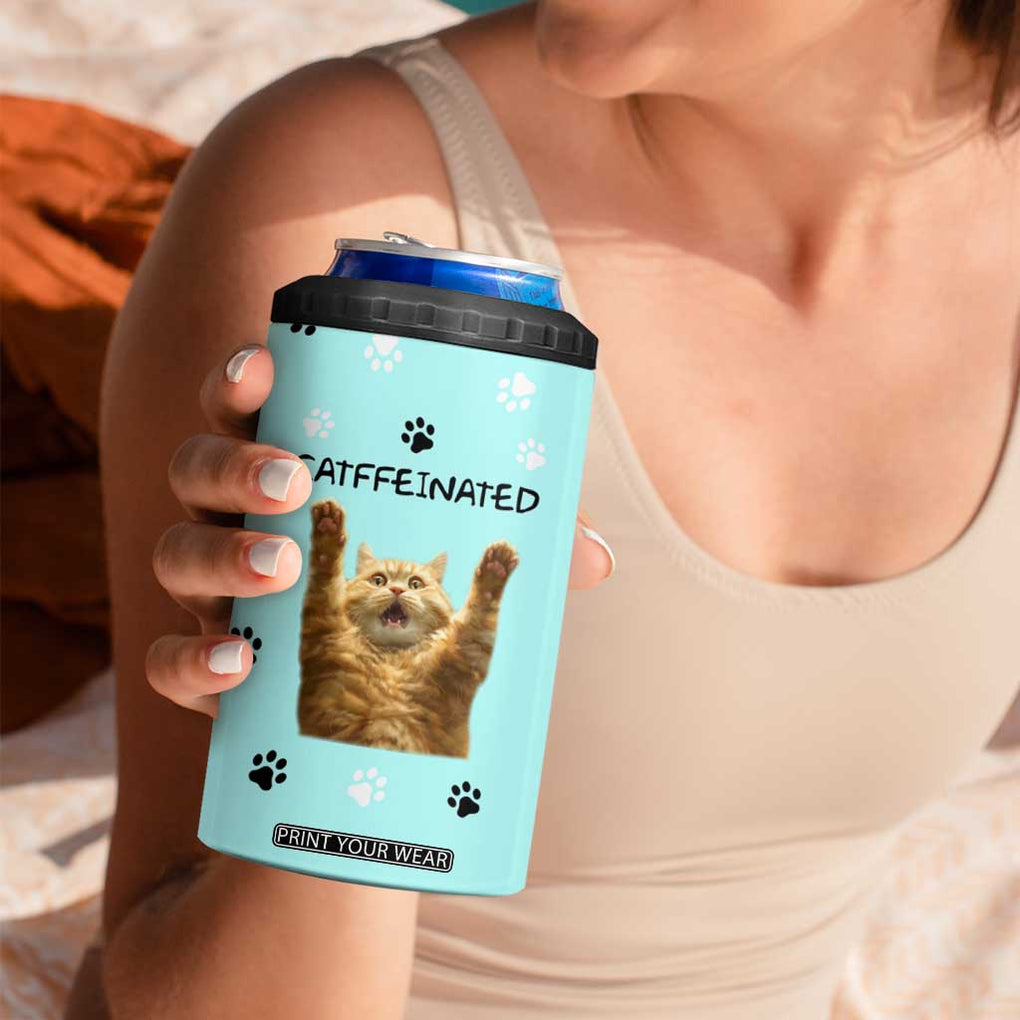Cute Cat Coffee 4 in 1 Can Cooler Tumbler Catffeinated Decaf Coffee Mug TB10 Print Your Wear