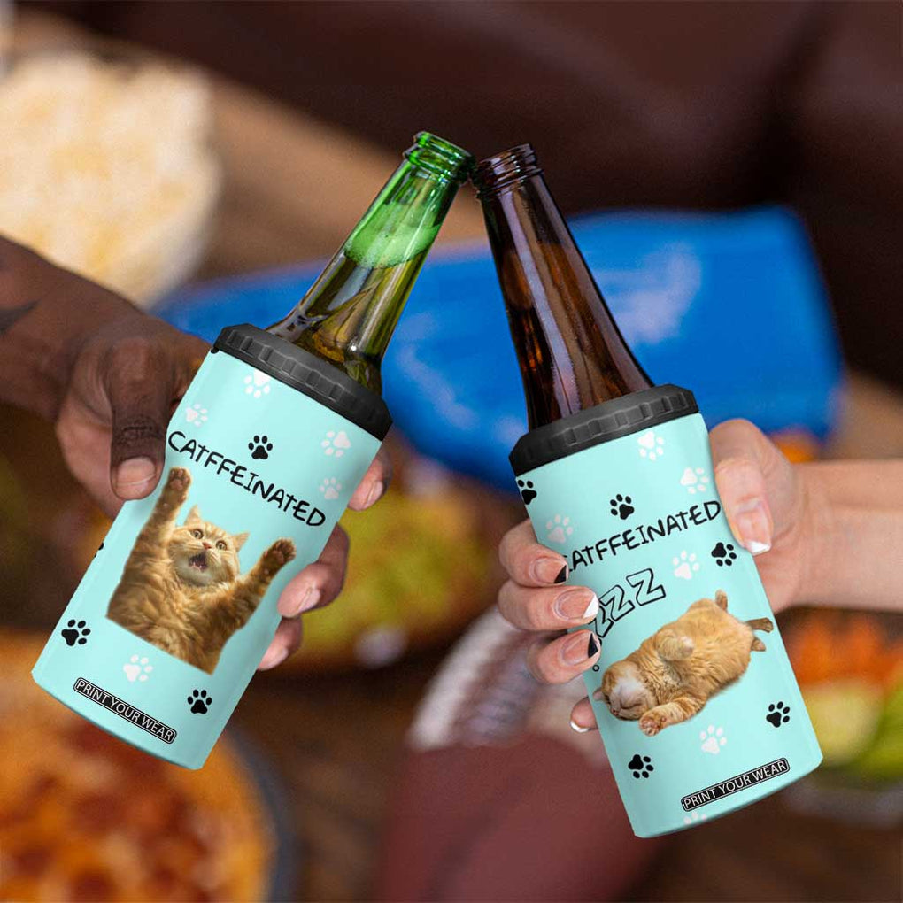 Cute Cat Coffee 4 in 1 Can Cooler Tumbler Catffeinated Decaf Coffee Mug TB10 Print Your Wear