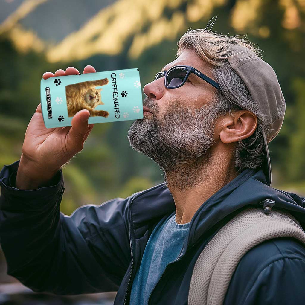 Cute Cat Coffee 4 in 1 Can Cooler Tumbler Catffeinated Decaf Coffee Mug TB10 Print Your Wear