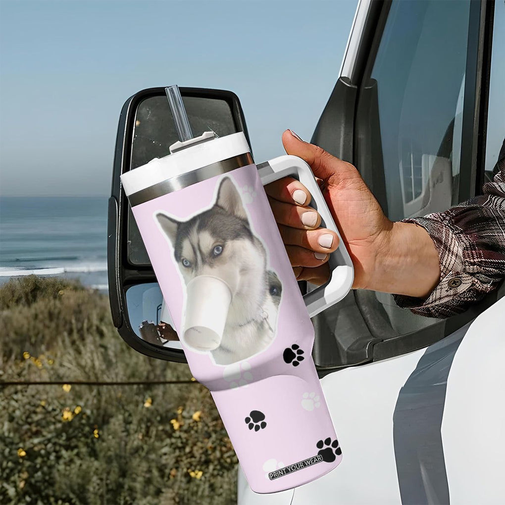 Funny Husky Tumbler With Handle Everything Tastes Better With Dog Hair Gifts for Husky Owner TB10 Print Your Wear