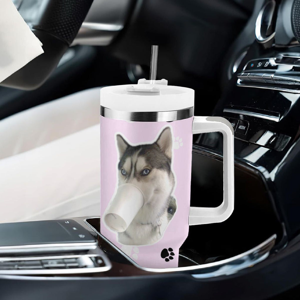 Funny Husky Tumbler With Handle Everything Tastes Better With Dog Hair Gifts for Husky Owner TB10 Print Your Wear