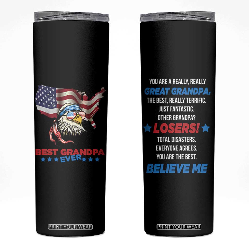 Best Grandpa Ever Skinny Tumbler Gifts for Grandfather New Grandfather Granddad Eagle US Flag TB10 Black Print Your Wear