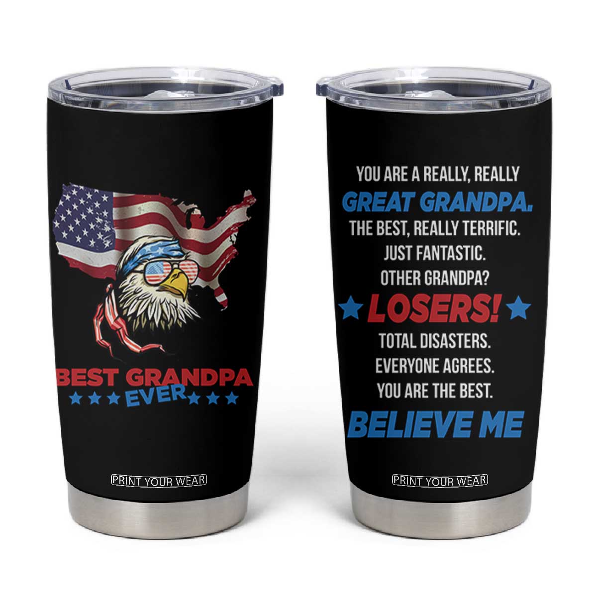 Best Grandpa Ever Tumbler Cup Gifts for Grandfather New Grandfather Granddad Eagle US Flag TB10 Black Print Your Wear