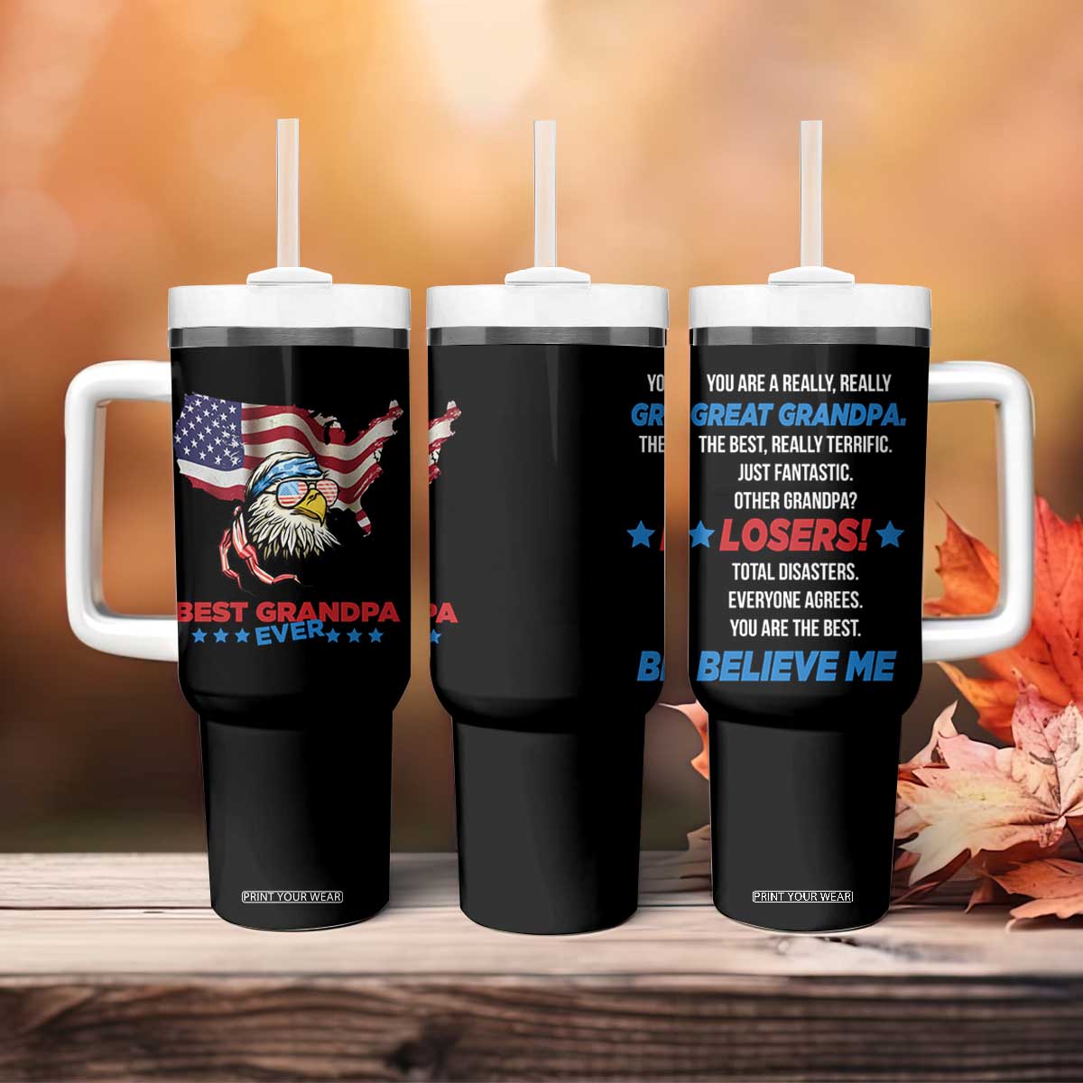 Best Grandpa Ever Tumbler With Handle Gifts for Grandfather New Grandfather Granddad Eagle US Flag TB10 Print Your Wear