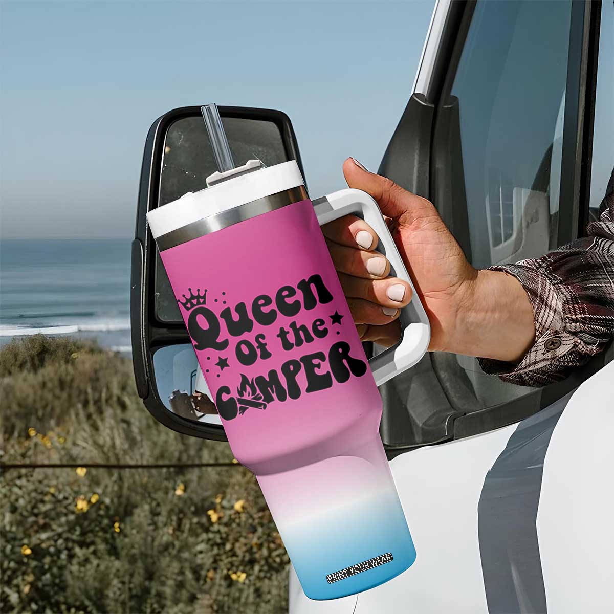 Queen Of The Camper Tumbler With Handle RV Camping Camper Life TB10 Print Your Wear