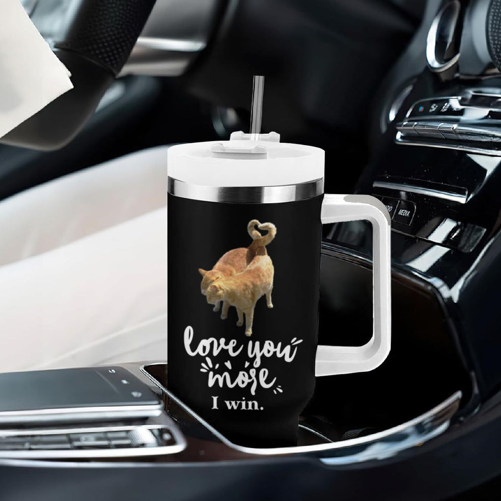 Romantic Cat Couple Tumbler With Handle Love You More I Win Birthday Ideas for Her Couple Wife Family TB10 Print Your Wear