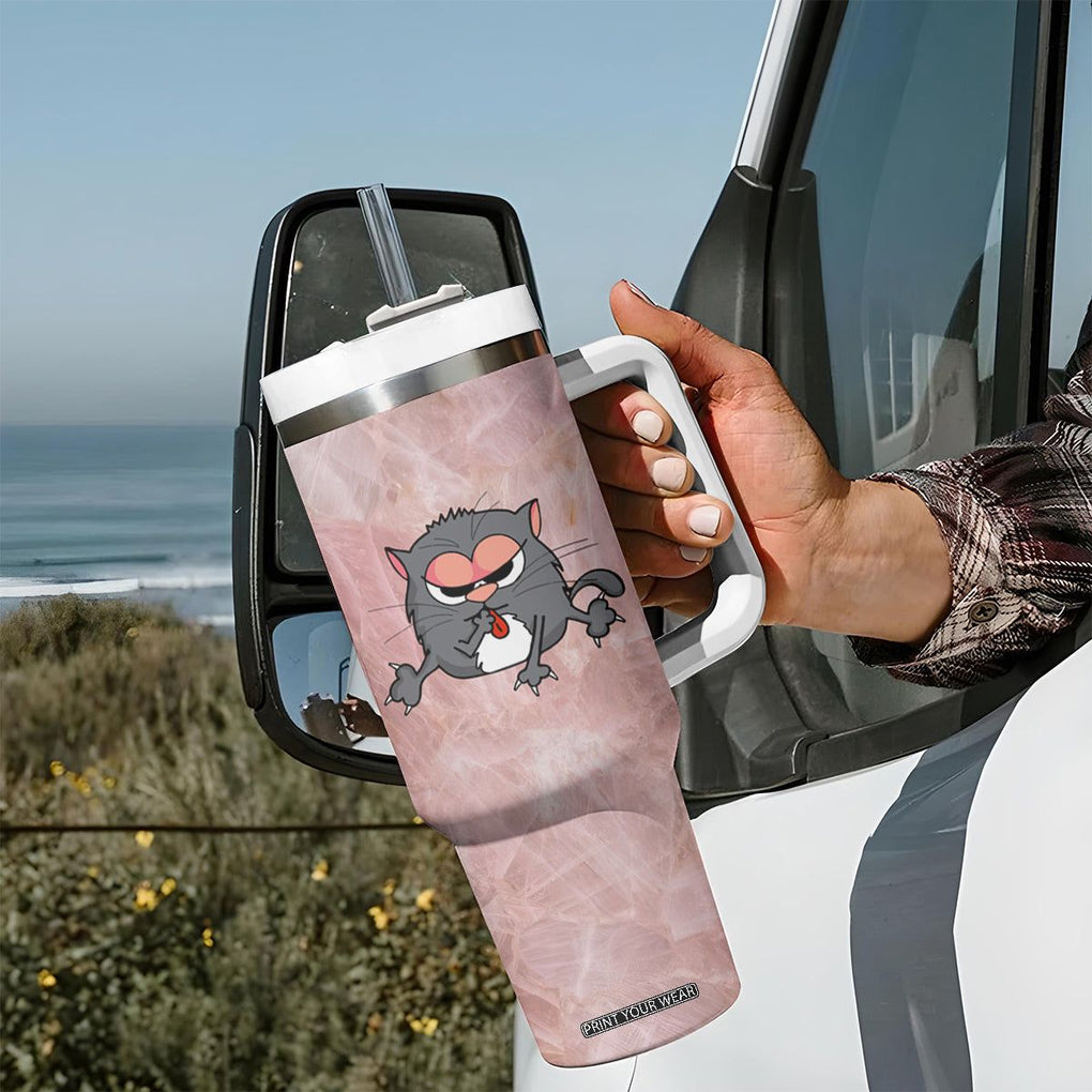 Funny Cat Tumbler With Handle Shhh Don't Speak Hold on Ok I'm Listening Cat Lover Gifts TB10 Print Your Wear
