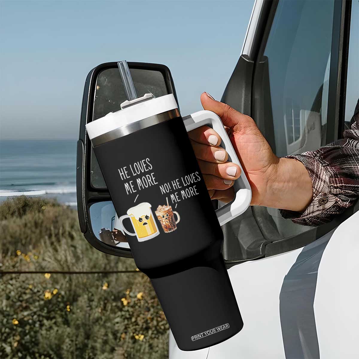 Funny Coffee Tumbler With Handle Too Early For Beer TB10 Print Your Wear