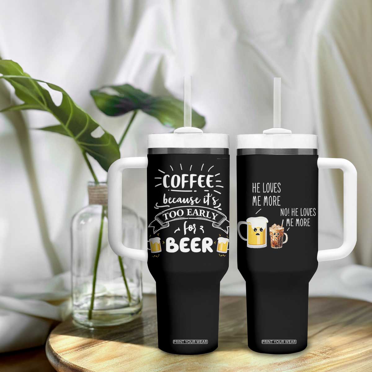 Funny Coffee Tumbler With Handle Too Early For Beer TB10 Print Your Wear