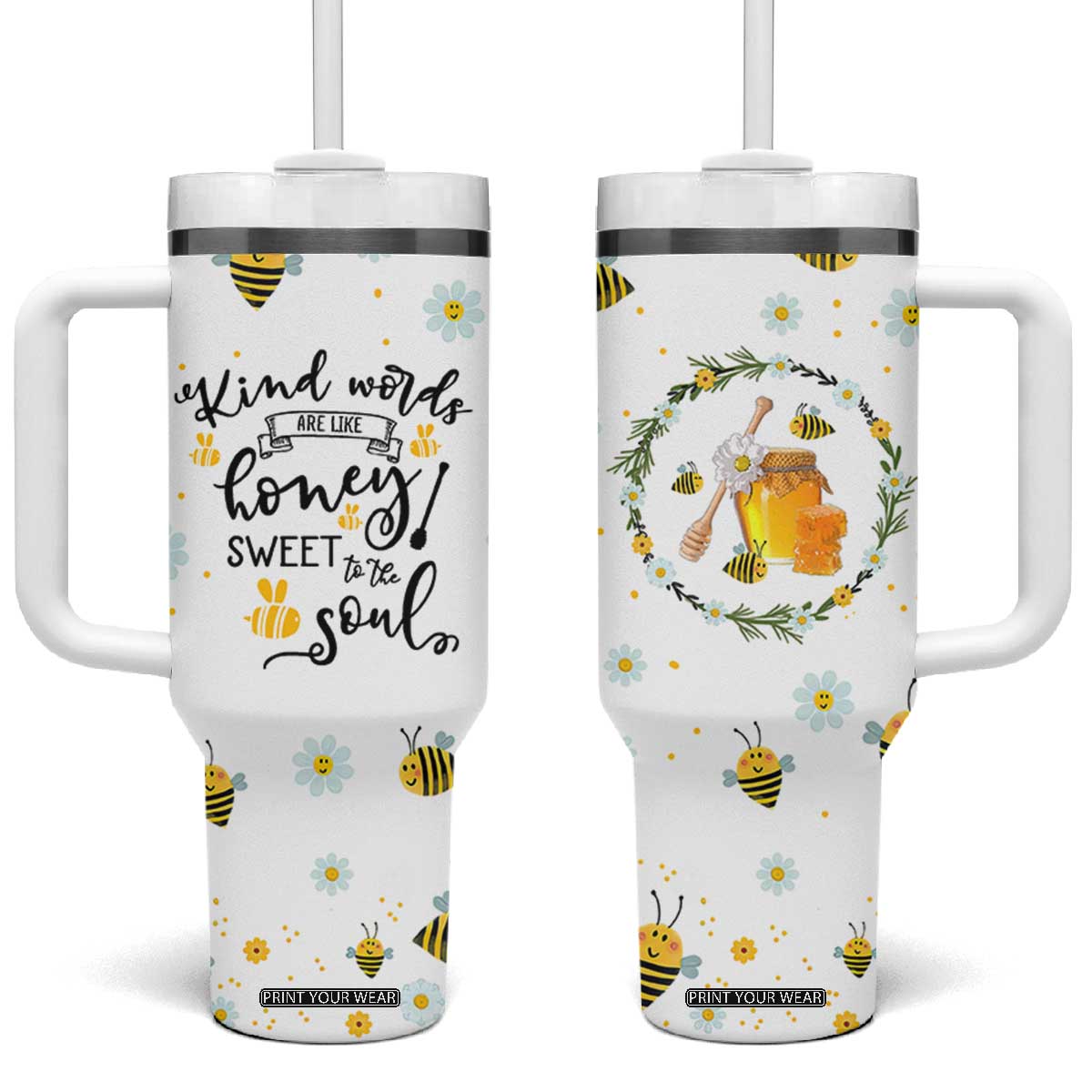 Christian Gifts For Women Tumbler With Handle Kind Words are Like Honey Inspirational Bible Verse TB10 One Size: 40 oz White Print Your Wear
