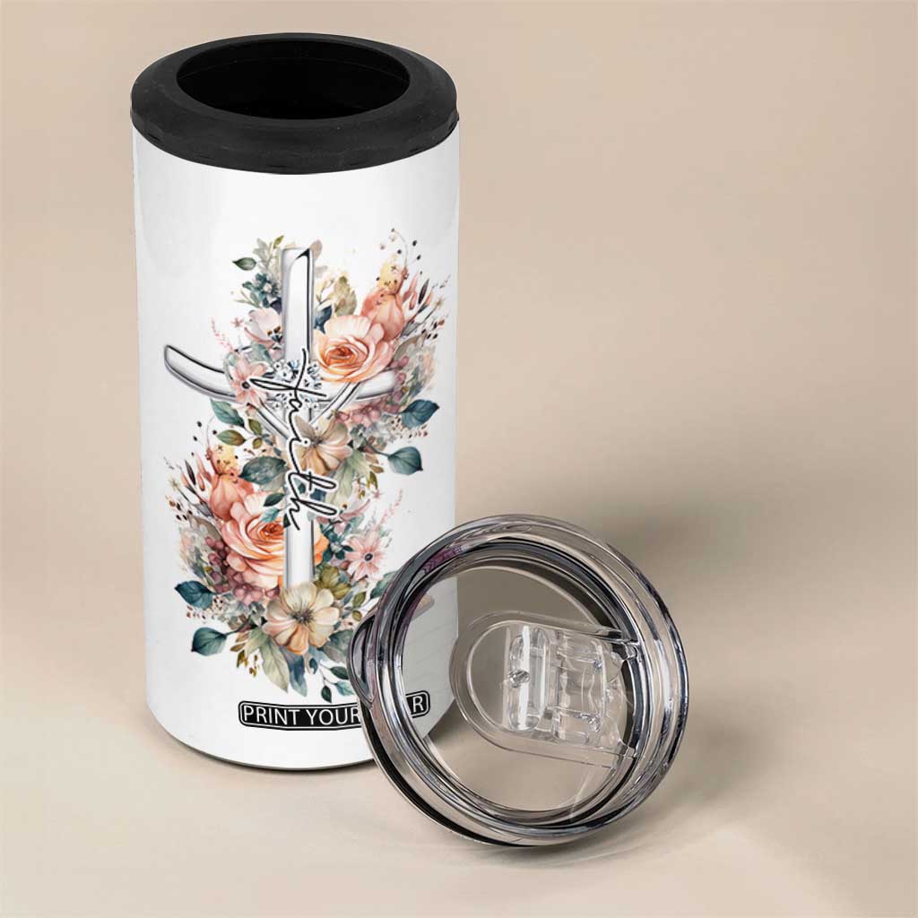 Christian Gifts for Women Faith 4 in 1 Can Cooler Tumbler Encouragement Inspirational Flower Mothers Day Bible Gift TB10 Print Your Wear