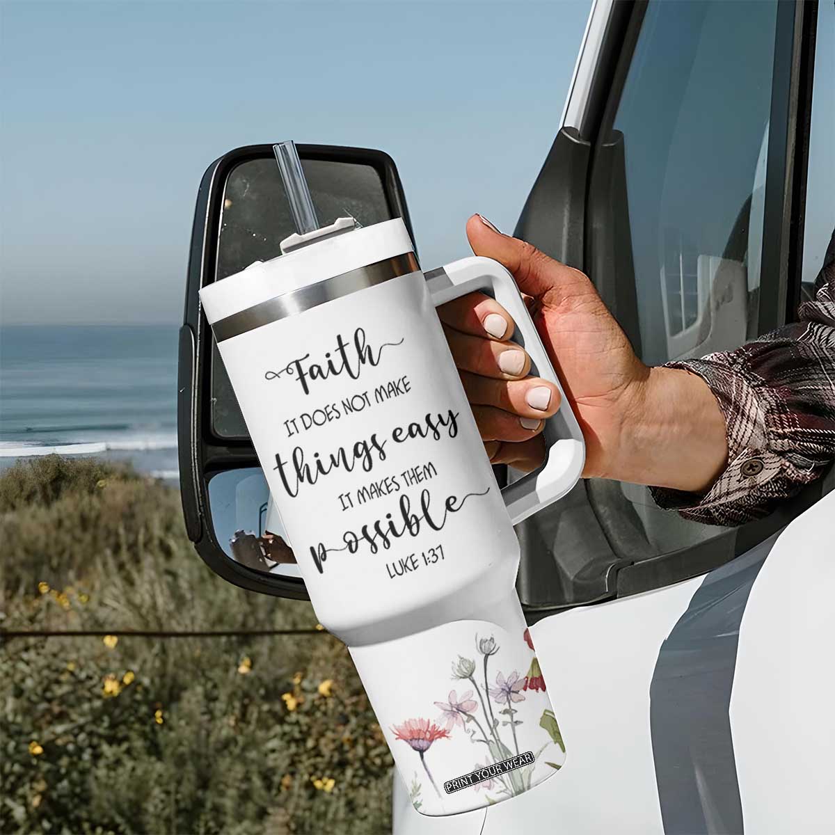 Christian Gifts for Women Faith Tumbler With Handle Encouragement Inspirational Flower Mothers Day Bible Gift TB10 Print Your Wear