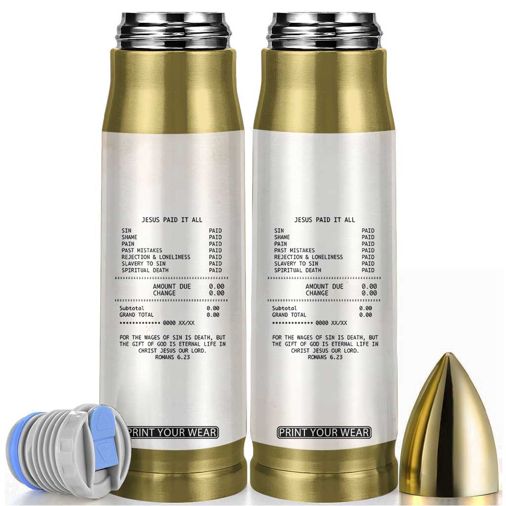 Christian Inspirational Bullet Tumbler Bible Verses Christian Gift Jesus Paid It All TB10 Beige Print Your Wear
