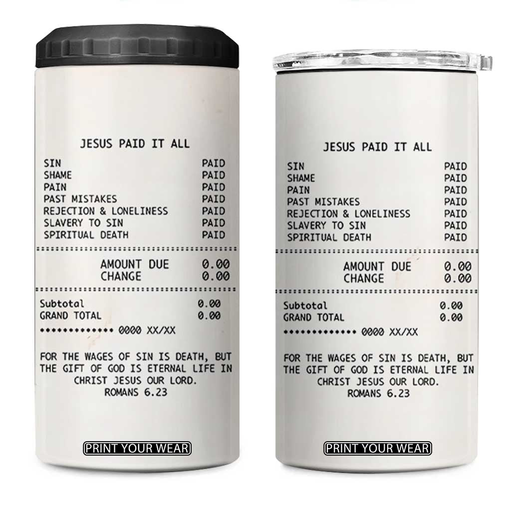 Christian Inspirational 4 in 1 Can Cooler Tumbler Bible Verses Christian Gift Jesus Paid It All
